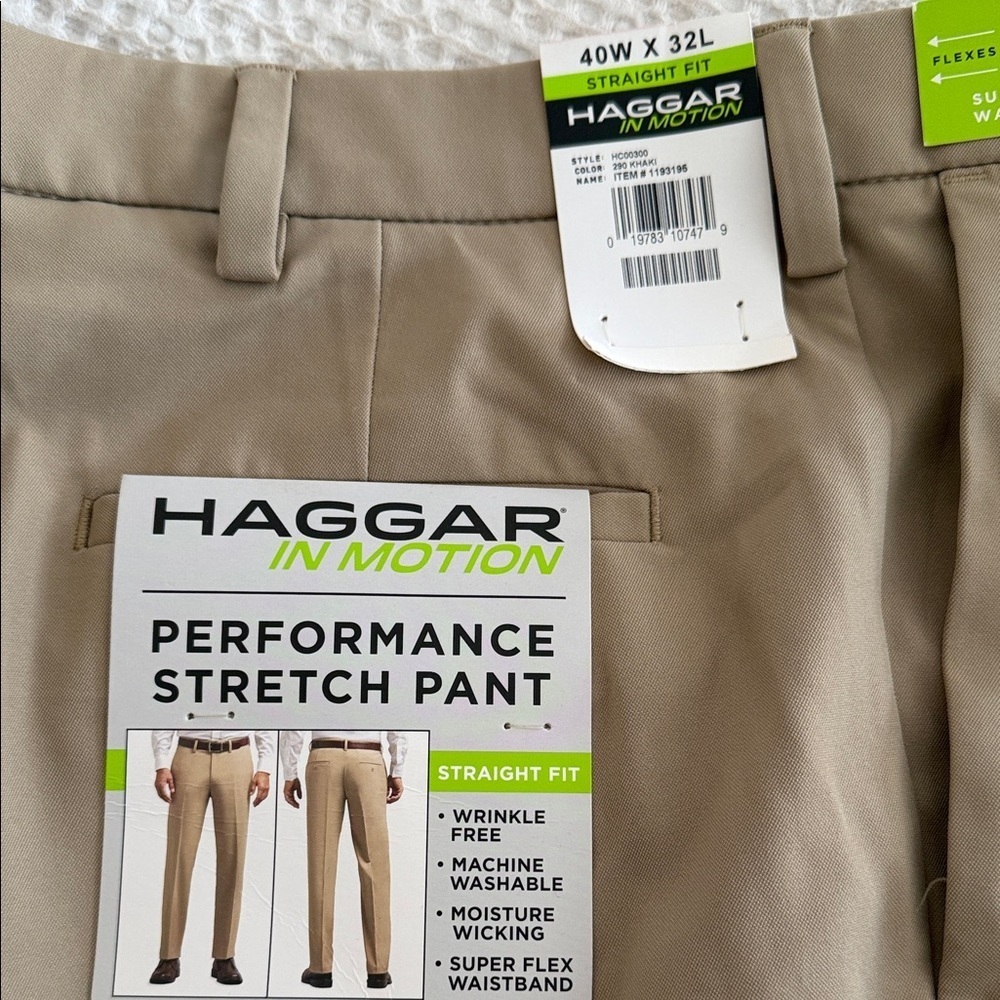 Haggar Men's Khaki Performance Stretch Chinos - Picture 2 of 6